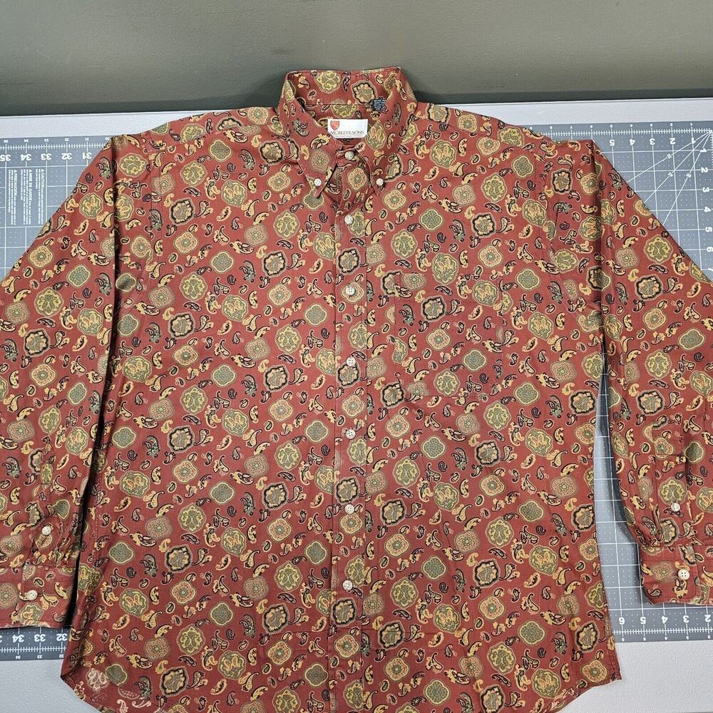 Mobley And Sons Shirt Large Paisley Red Smart Casual Academia Preppy Business